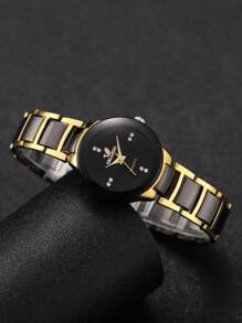 2pcs/Set Classic Fashion Couple Minimalist Scale Dial Quartz Wristwatch, Elegant Design