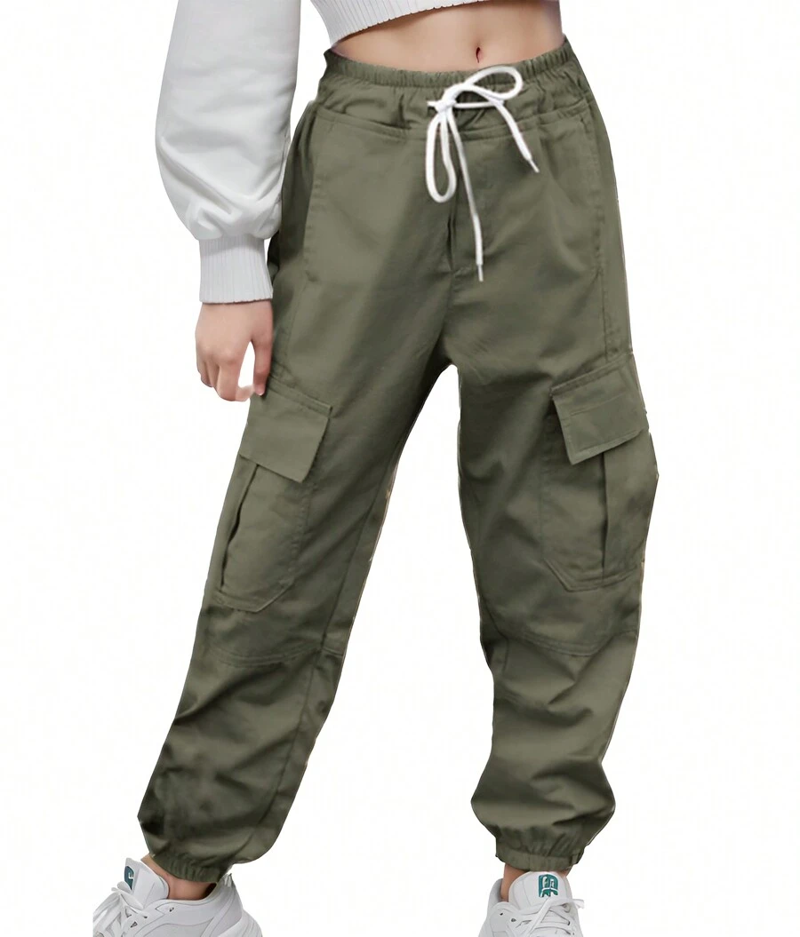 hoteel Women's Cargo Jogger Elastic Waist Pants - 軍綠色 - 查看 1