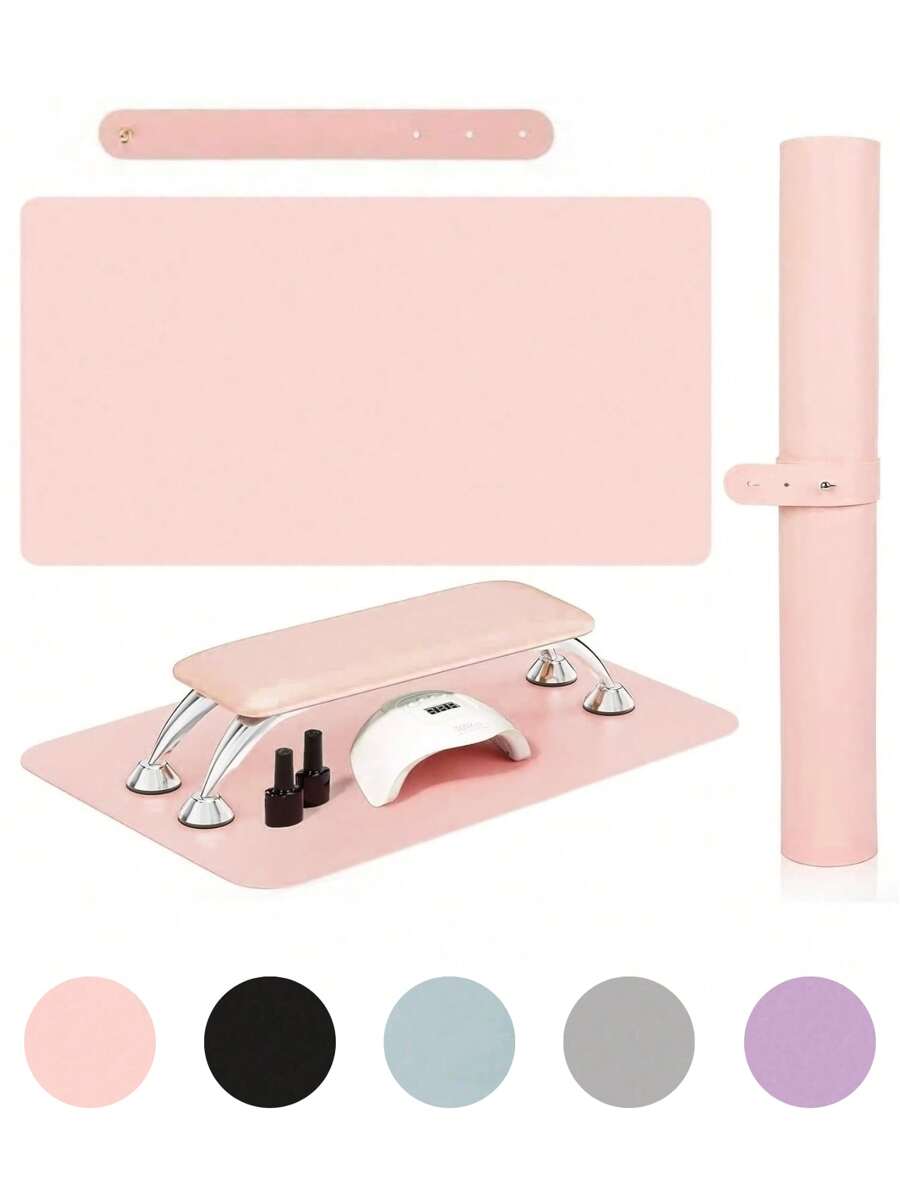 1 PC Nail Art Table Mat, PU And Washable Foldable Nail Polish Hand Rest Arm Wrist Rest Pad For Nail Art Instructor Nail Care Nail Salon Tools, Foldable Nail Art Hand Pad For Nail Art Armrest Pad, Soft Microfiber Leather Nail Art Mat , Manicure Mats, Manicure Table Mats, Manicurist Salon Home Table Mats,Two Colors Of Buttons Are Shipped Randomly