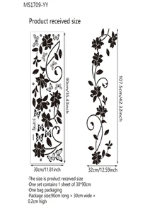 90*30cm 黑色花卉与蝴蝶图案浴室门贴纸，自粘 PVC 贴纸，适用于浴室、浴缸、卧室墙壁礼物生日毕业房间装饰家居装饰墙壁装饰浴室装饰卧室装饰房间装饰用品客厅装饰家居装饰客厅墙壁艺术墙纸贴纸个性贴纸