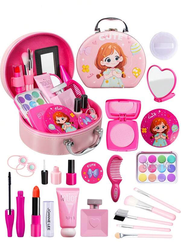 Nuevo set de bolso de maquillaje de juego de roles para niñas (sin color real) - Bolsa interactiva de vestir y almacenamiento de accesorios, un dulce regalo