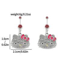Sanrio 1 Pair Of Exquisite And Beautiful Earrings, Sanrio Earrings, Cute KT Cat, Alloy Material, With Red Bow And Diamond Pattern On It, Fashionable And Cute, Suitable For Various Occasions (Party, Festival, Leisure, Outdoor Decoration) Diy Earrings, Can Be Given As Holiday Gifts, (Christmas, Valentine's Day),Mom,Mother,Mother's Day,Gift