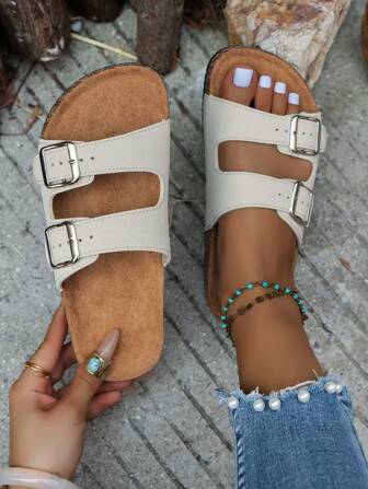 女士木纹拖鞋，家居/户外两用，防水防滑厚底舒适休闲凉鞋