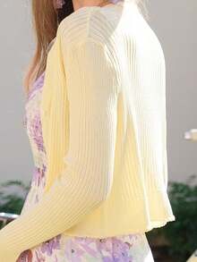 V领复古港风喇叭袖修身针织上衣 - 黃色 - 查看 7