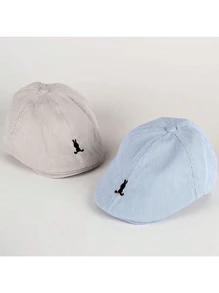 1PC Embroidered Beret Hats For Kids Boys Painter Caps With Adjustable Band Floral Art Hat For Toddler Parties School Play Costume Accessories - Blue - View 9