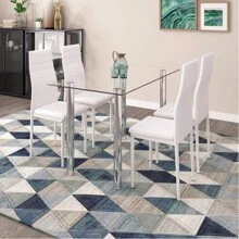 JEFFORDOUTLET Modern Glass Dining Rectangle Table With Chromed Legs,Kitchen Dining Room Furniture - Transparent - View 8