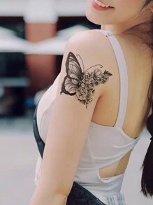 KING HORSE 1pc Waterproof Long-Lasting Temporary Butterfly Tattoo Sticker - Black - View 4