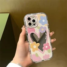 防震镜面元素时尚花朵心形手机壳,可作化妆镜使用,兼容 16/7/8/11/12/13/14/15/X/XR/Xs/Plus/Pro/Pro Max/SE2,防水、防震、防摔、防刮,春季派对礼物 - 無色 - 查看 11