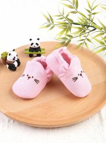 1 paire de chaussures plates élastiques pour bébés avec design de souris de dessin animé, convient pour les tout-petits de 0 à 1 an, adapté au printemps, à l'automne, à l'hiver et à l'été