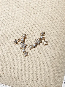 1 Pair Rhinestone Inlaid Star Shaped Silver Needle Earrings - Yellow Gold - View 5