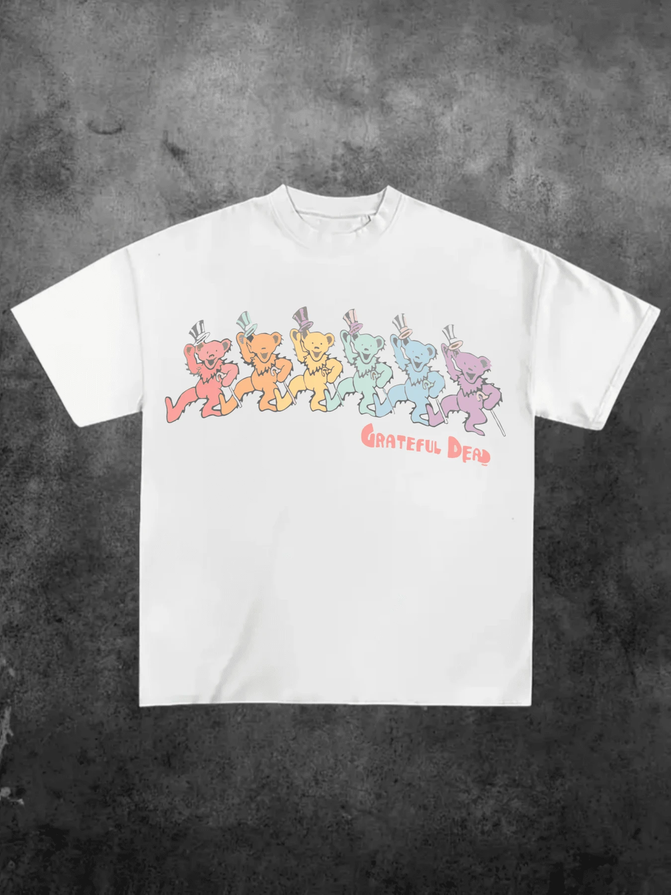Junk Food Closet Grateful Dancing Bears Vintage ,Casual Print,Comfortable And Versatile,Letter Pattern Pure Cotton 220g Printed T-Shirt - 白色 - 查看 1