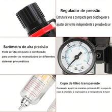 Filtro Eliminador de Água e Óleo Com Regulador de Pressão 1/4 Para Compressor De Ar - Preto - Visão 7