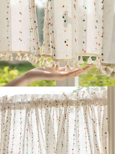 1pc Bohemian Style Double Layer Sheer Curtain, Rod Pocket Design For Easy Hanging, Soft Polyester Fabric, Multiple Sizes Available To Suit Different Scenarios, Suitable For Bedroom