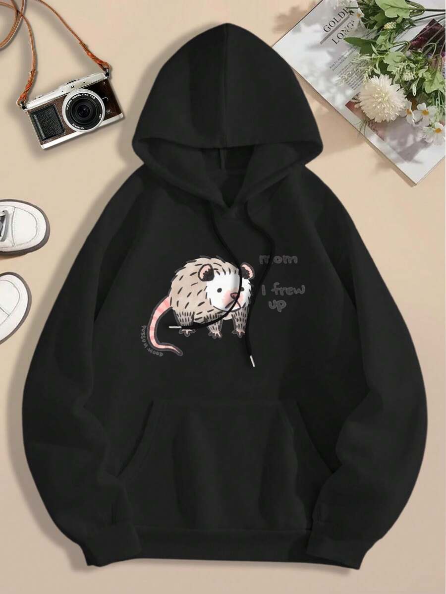 Possum Mama - I Flew Up! Cute Ladies Hoodies T-Shirts - Black - View 1