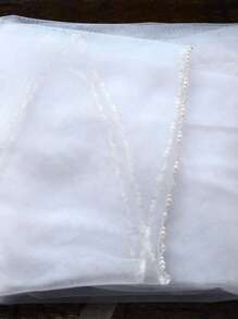 1pc Handmade Crystal Beaded Edge Bridal Veil With Hair Comb, Suitable For Wedding, Party, Photography, Cathedral/Fingertip Length, Heat Pressed To Reduce Creases - Straight White - View 9