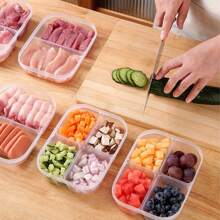 5 件装多功能食品储存容器，2/4 隔间分隔冰箱储物盒，带盖，可重复使用，便携式冰箱和冰柜收纳盒，适用于水果、蔬菜、肉类，厨房收纳盒，适用于家庭和餐厅