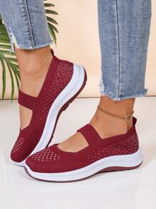 Damen atmungsaktive Slip-On Schuhe, weiche rutschfeste Sohle Lässig Walkingschuhe für Frühling/Sommer - Bordeaux - Übersicht 1