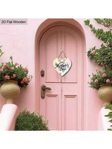1 szt. w kształcie serca, drewniany wiszący znak na Dzień Matki, 2D płaski nadruk, dekoracyjny znak z białą stokrotką, przemyślany prezent dla matki, świąteczna dekoracja na Dzień Matki