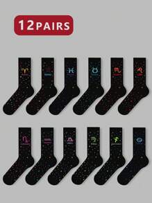 1 par de calcetines con diseño de signos del zodíaco para mujer, calcetines blancos, calcetines negros, calcetines hasta el tobillo, calcetines artísticos, calcetines deportivos, calcetines de moda, calcetines para niñas, calcetines tipo crew, calcetines sencillos, calcetines casuales, aptos para uso diario