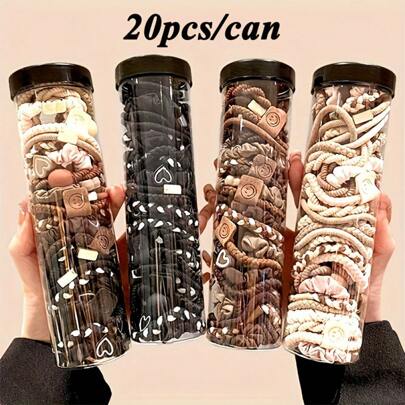 20pcs/Set Casual High Ponytail Hair Scrunchies, Solid Color Polyester Elastic Hair Ties, Stretchy Rubber Bands For All Seasons Hair Accessories Ponytail Holders, Hair Bobbles ,Gym Sport Outfit ,Hair Rope