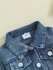 Toddler Girl Denim Jacket Letter Embroidery Long Sleeve Button Jean Cardigan Coat For Infant Baby Spring Fall Outwear