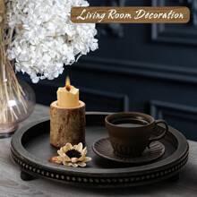 Bandeja redonda de madera negra decorativa con abalorio, para mesa de centro, comedor, entrada y sala de estar - Marrón cálido - Ver 5