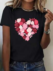 Fashionable Print Crew Neck T-Shirt For Women - Casual Short Sleeve Crew Neck Top - Lightweight & Breathable For All Seasons, Polyester, 1 Piece, 180g