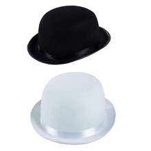 Men Women Roll-Up Brim Fedora Bucket Caps Classic Wool Round Bowler Hats Bow Cloche Hat Party Costume Accessory - 黑色 - 查看 4