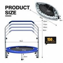 Foldable Jumping Fitness Trampoline Exercise Rebounder 4-Level Adjustable Handle - Blue - View 2