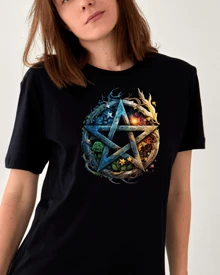 Camiseta Feminina Estampada Pentagrama Bruxaria Umbanda Xamã 100% algodão - Preto - Visão 1
