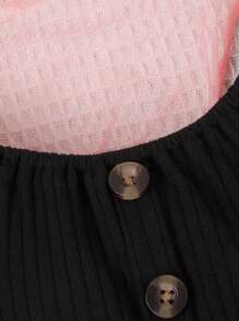 Vestido de verano para niña de 4 a 7 años, corte en A, manga corta, cuello redondo, lazo de flores, tul, patchwork, para fiesta - Negro - Ver 3