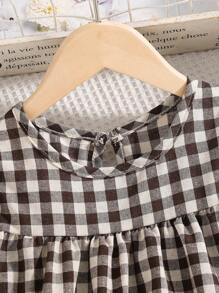 Young Girl' Plaid Loose Lightweight Dress, Spring/Summer - Coffee - View 4
