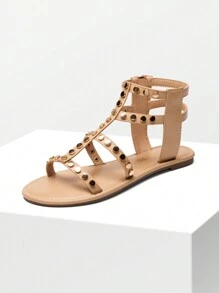 Women Gladiator Sandals Metal Polka Dot Desgin With Zipper Fashion Tropical Vacation Fashion Daily Summer Beach Flat Sandals Shoes - 裸色 - 查看 4