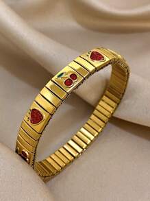 1 Stück Erdbeer Kirsche Armband für Frauen, goldenes Edelstahl Armband für den täglichen Party-Schmuck, Geburtstag, Weihnachten, Valentinstag Geschenke, Mama, Mutter, Muttertag, Geschenk