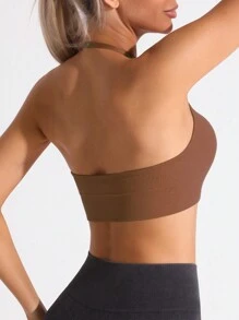 TCVC Women's Seamless Knitted Halter Neck Sexy Bra, Comfortable Skin-Friendly Fabric, Classic Versatile, Can Be Worn Inwardly Or Outwardly, Suitable For Yoga, Exercise And Fashion - Coffee Brown - View 4