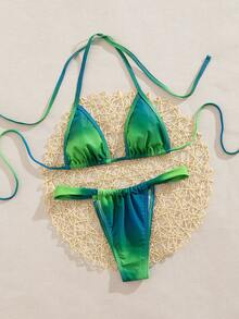 PEPPERMOLLY 全新渐变色吊带露背优雅派对迷你三角比基尼套装，夏季海滩时尚女士泳装