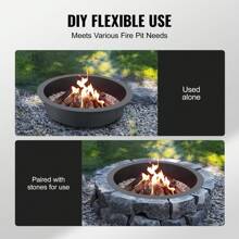 SKYSHALO Fire Pit Ring, 35-45-Inch Outer/30-39-Inch Inner Diameter, 8.5 Or 10inch Height Round, Square Or With Barbecue Fire Pit Insert, Carbon Steel Liner DIY Campfire Ring Above Or In-Ground, For Outdoor Camping, Bonfires