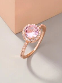 Tkool 1 件镀玫瑰金女士戒指，镶嵌闪亮锆石，新颖圆形设计