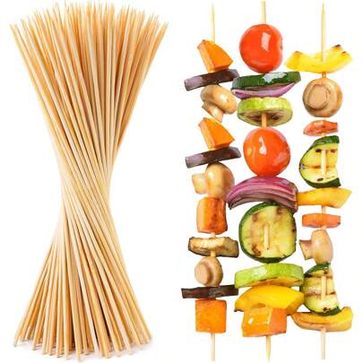 100/80/50/20pcs Premium Bamboo BBQ Skewers Set - Natural, Reusable Kebab Sticks, Suitable For Grilling, Barbecue, Handmade & Parties - Great For Meat, Vegetables, Fruits & Seafood - Kitchen Essential, BBQ Accessory & Party Supplies