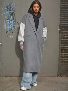 春夏新款女士长款超大夹克，意大利制造，落肩设计，袖子、纽扣和侧袋采用撞色设计。Sportif 优雅街头服饰，适合约会、学校、大学、办公室和工作穿着