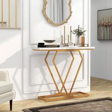 Modern Console Table Faux Marble Narrow Entryway Hallway Table Accent Desk 100cm - White - View 4