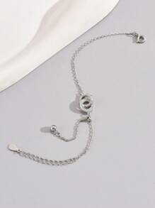 1 Stück minimalistische Sterling Silber vergoldete weiße Gold Geometrie Doppelring Anhänger Armband für Frauen, geeignet für Dates, tägliches Tragen, Valentinstag Geschenk