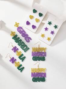 1 对亚克力狂欢节字母星心假日狂欢节游行耳环女士 - 彩色 - 查看 8