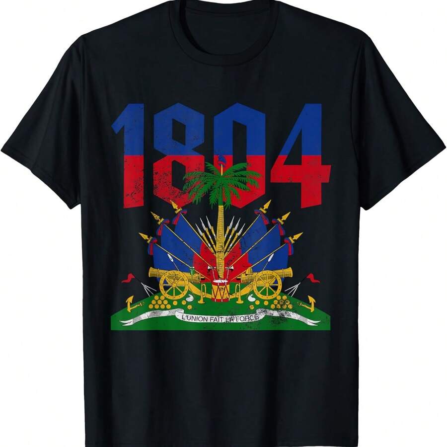 Haitian Revolution 1804 Haiti Flag Independence Day Grunge T-Shirt - Black - View 1