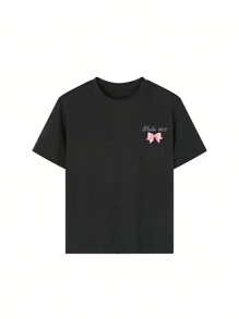 Tween Girls strik & letter print ronde hals korte mouw T-shirt, zomertop