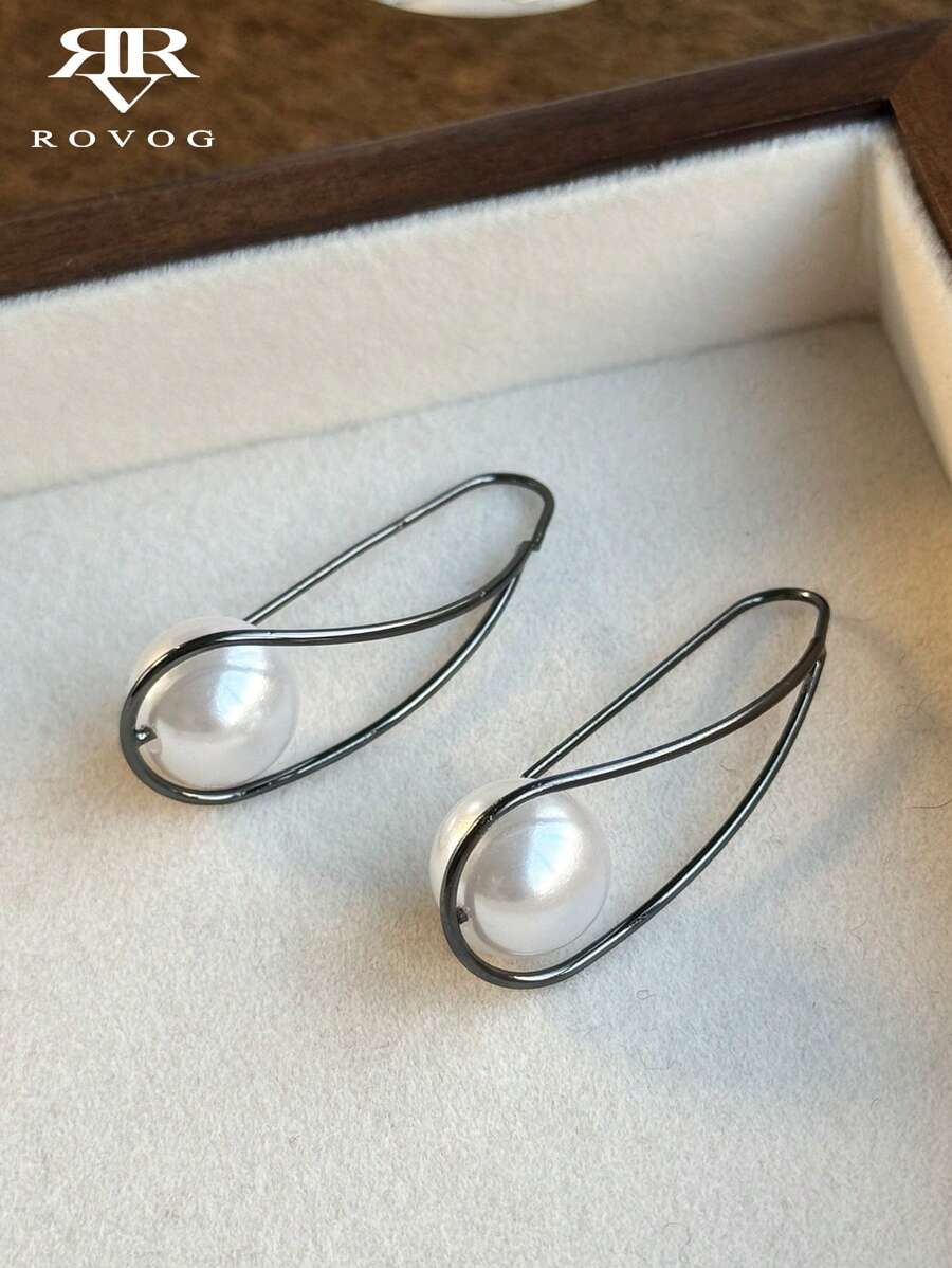 1 对优雅复古风格人造珍珠独特奢华铜质女式耳环