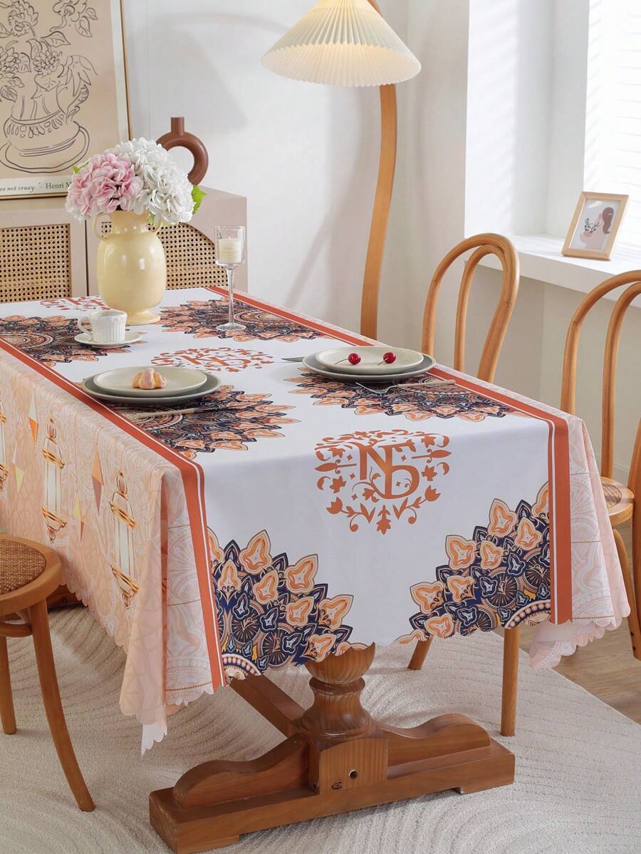 1pc Waterproof Anti-Oil Eid Mubarak Rectangular Tablecloth, Modern Digital Printing Festival Pattern Design For Indoor/Outdoor Dining Table Decoration - Multicolor - View 1