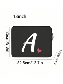 1pc Heart Shaped Pattern And Letter Print Handheld Laptop Bag, Simulated Diving Material Tablet Liner Bag, Apple Ipad Foam Protective Case, Computer Bag - Black - View 11