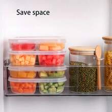 5 件装多功能食品储存容器，2/4 隔间分隔冰箱储物盒，带盖，可重复使用，便携式冰箱和冰柜收纳盒，适用于水果、蔬菜、肉类，厨房收纳盒，适用于家庭和餐厅