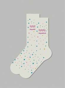 1 par de calcetines con diseño de signos del zodíaco para mujer, calcetines blancos, calcetines negros, calcetines hasta el tobillo, calcetines artísticos, calcetines deportivos, calcetines de moda, calcetines para niñas, calcetines tipo crew, calcetines sencillos, calcetines casuales, aptos para uso diario